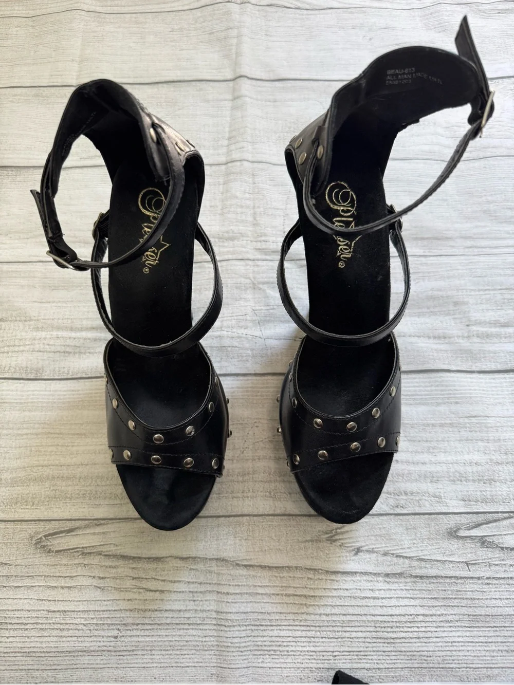 Pleaser Black Studded Platform Ankle-Strap Heels